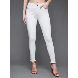 Miss Chase Women's White Skinny Mid Rise Bleached Clean Look Cropped Stretchable Denim Jeans-picture-10