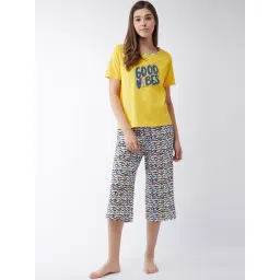 Miss Chase Yellow & White Cotton Printed T-Shirt Capris Set-picture-16