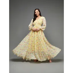 Miss Chase Yellow Chiffon Floral Maxi Dress-picture-37