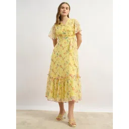 Miss Chase Yellow Chiffon Floral Short Sleeves Dress-picture-40
