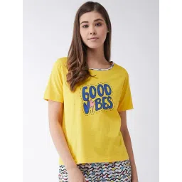 Miss Chase Yellow Cotton Printed T-shirt image 1