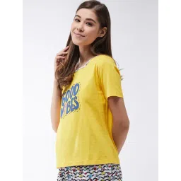 Miss Chase Yellow Cotton Printed T-shirt image 3