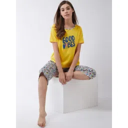 Miss Chase Yellow Cotton Printed T-shirt image 4