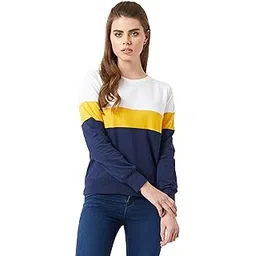 Women's Multicolor Super Soft Regular Round Neck Full Sleeves Cotton Solid Color Block Paneled Boxy Sweatshirt-image-9