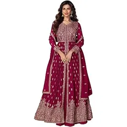 miss ethnik Women's Faux Georgette Stitched Embroidered Anarkali Kurti Bottom and Dupatta Full Sleeve-picture-21