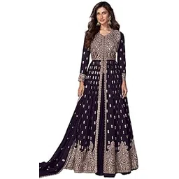 miss ethnik Women's Faux Georgette Stitched Top With Bottom and Dupatta - Full Sleeve Embroidered Anarkali-picture-28