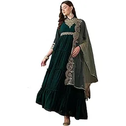 miss ethnik Women's Green Faux Georgette Stitched Top with Dupatta Full Sleeve Embroidered Anarkali Gown (MEY-156-Green-XL)-picture-33