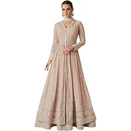 miss ethnik Women's Peach Faux Georgette Stitched Top, Bottom and Dupatta Full Sleeve Embroidered Anarkali Gown (ME-1144)-picture-39