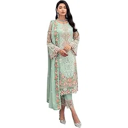 miss ethnik Women's Pista Faux Georgette Semi Stitched Top With Unstitched Santoon Bottom and Nazmin Dupatta Embroidered Straight Top Dress Material (Pakistani Salwar Suit) (ME-1096-Pista)-picture-17