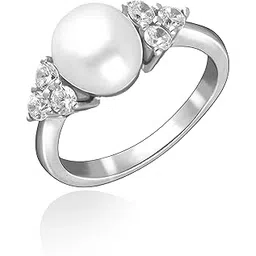 92.5 Sterling Silver | A Classic Engagement Ring Set in Fine 92.5 Sterling Silver with Fresh Water Pearls and Cubic Zirconia | A Valentine Special |-image-22