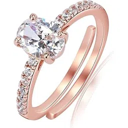 miss jo 92.5 Sterling Silver Opulent Oval Solitaire Ring, Adjustable Engagement Ring, Elegant Whites Collection, Gift for Women, BIS Hallmarked -Rose Gold Polish-Adjustable-picture-54