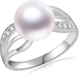 miss jo 92.5 Sterling Silver Triple Shank Pearl Ring, Freshwater Pearl with Pave Setting, Pearl Edit Collection, Gift for women, BIS Hallmarked-picture-32