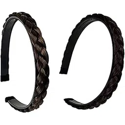 Miss Lirenn® 02 PCS Black Headband Synthetic Hair Plaited Headband Braid Braided With Teeth Hair Band Accessories for Women Girl Wide 0.6 Inch (Black2, Standard1)-image-12