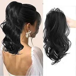 Miss Lirenn® High Fountail Ponytail Extension Claw Multi Layered Hair Wavy Curly Jaw Clip in Fake Pony Tails Fake Hair Soft Natural Looking Synthetic Hair Extension for Women(Black Color#1B) (Black)-picture-23