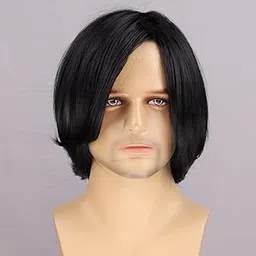 Miss Lirenn®Black Short Wigs Straight Bob Hair Wig for Mens Layered Wigs with Bangs Synthetic Daily Use Wigs Party Costume Cosplay Wear Hair Wig (Black Color)+ 02 Wig Cap Free image 1