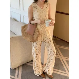 miss mosa by akanksha Alamode By Akanksha Astley V-Neck Crochet Top With Palazzos Co-Ords-picture-39