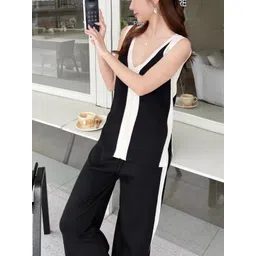 miss mosa by akanksha Alamode By Akanksha Black Orion Ribbed Summer Top With Trouser Co-ord Set-picture-18