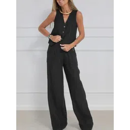 miss mosa by akanksha Alamode By Akanksha Black Pure Cotton Laiden Statement Vest Suit with Trouser-picture-14