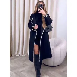 miss mosa by akanksha Alamode By Akanksha Women Black Brussels Luxe Oversized Coat-picture-17