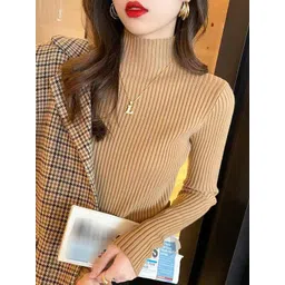 miss mosa by akanksha Alamode By Akanksha Women Brown Champel StatementTurtleneck Sweater-picture-31