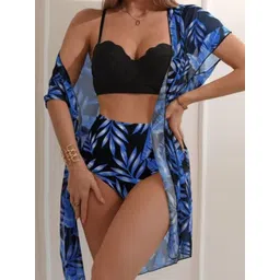 Miss Mosa By Akanksha Shay Holiday Bikini Set With Cape In Blue-picture-12