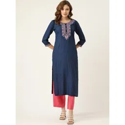 MissKurti Women Blue Floral Embroidered Thread Work Kurta-picture-15