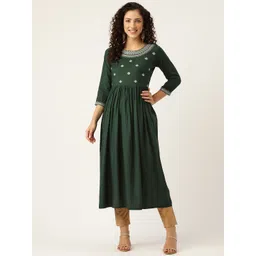 MissKurti Women Green Ethnic Motifs Embroidered Thread Work Anarkali Kurta-picture-20