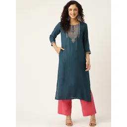MissKurti Women Teal Green Ethnic Motifs Embroidered Thread Work Kurta-picture-11