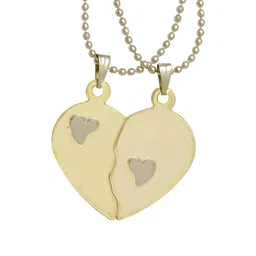 Gold plated High Gloss finish, two Hearts parts Hearts in Hearts flat chain pendant-image-36