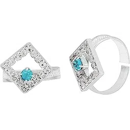missmister: lifestyle for a grand life Missmister Creations: Silver plated Square kite shape design White and Firozi Turquoise CZ Adjustable Toe ring (MM2218TRRM)-picture-25