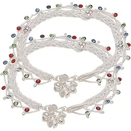 missmister: lifestyle for a grand life Missmister Silver plated multistrand, colourful CZ, Ethnic Traditional Stylish Bridal wedding Payal Pajeb Anklet (MM6204AKRM)-picture-16