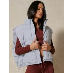 MISSPAP Solid Mock Collar Sleeveless Padded Jacket-picture-27