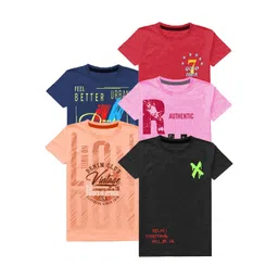 MIST N FOGG Boys Pack Of 5 Typography Printed Round Neck Pure Cotton T-shirt-picture-32