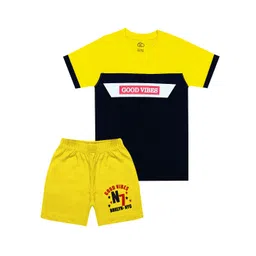 MIST N FOGG Kids-Boys Yellow & Black Printed Pure Cotton T-shirt with Shorts-picture-44