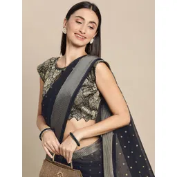 Mitera Black & Gold-Toned Floral Zari Pure Chiffon Saree-picture-29