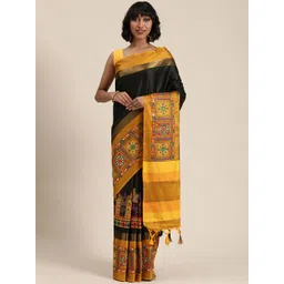 Mitera Black & Mustard Yellow Embroidered Saree-image-26