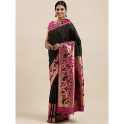Mitera Black Woven Design Silk Blend Paithani Saree-picture-22