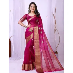 Mitera Ethnic Motifs Zari Organza Banarasi Saree-picture-32