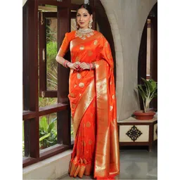 Mitera Ethnic Motifs Zari Silk Blend Banarasi Saree-picture-36