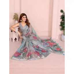 Mitera Floral Linen Blend Saree-picture-29