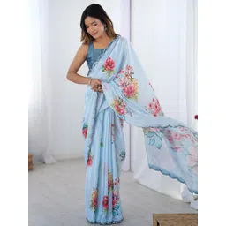 Mitera Floral Mirror Work Pure Chiffon Saree-picture-26