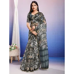 Mitera Floral Printed Sequinned Organza Ready to Wear Saree-picture-14