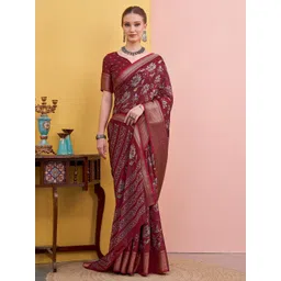 Mitera Floral Printed Zari Kanjeevaram Saree with Blouse Piece-picture-21