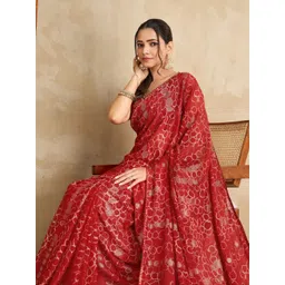 Mitera Floral Printed Zari Pure Chiffon Saree With Blouse Piece-picture-20