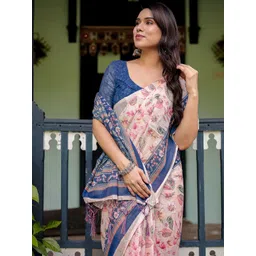 Mitera Floral Printed Zari Pure Linen Saree-picture-18