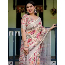 Mitera Floral Printed Zari Pure Linen Saree-picture-19