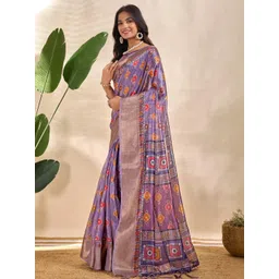 Mitera Floral Printed Zari Saree image 5