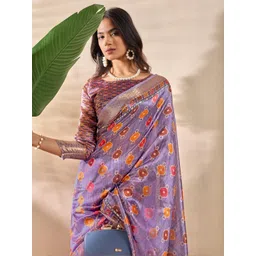 Mitera Floral Printed Zari Saree image 1