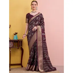 Mitera Floral Printed Zari Woven Saree-picture-27