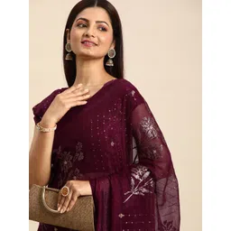 Mitera Floral Sequinned Silk Chiffon Saree-picture-15